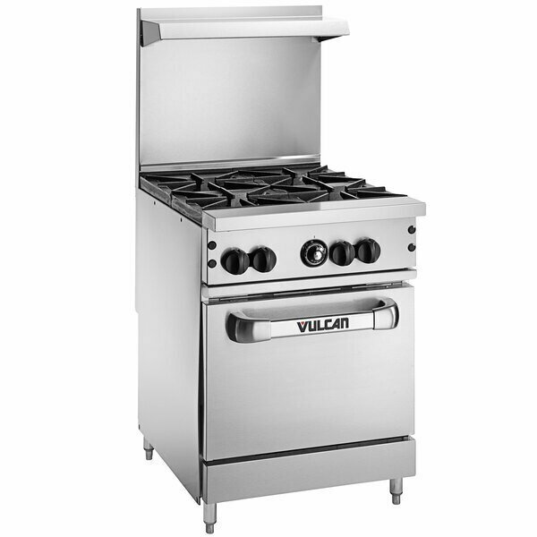 Vulcan 24S-4BN Endurance Natural Gas 4 Burner 24in Range with Standard Oven Base - 143000 BTU 90124S4BN